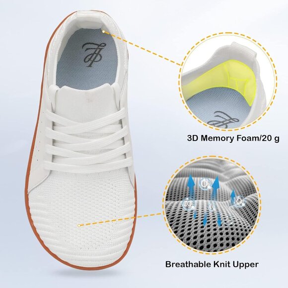 Women's White Barefoot Wide Toe Minimalist Breathable Zero Drop Fashion Sneakers - Picture 4 of 7